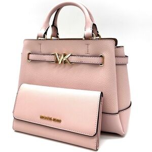 Michael Kors Reed Small Satchel Crossbody Bag & Large Trifold Wallet Light Pink